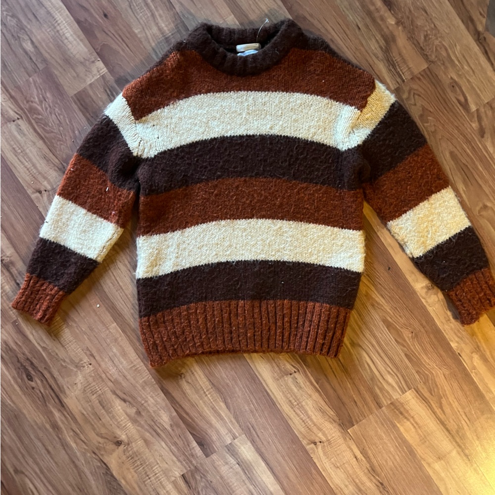 Urban Outfitters Brown and Cream Striped Sweater